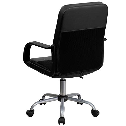 Flash Furniture Manor Mid-Back Swivel LeatherSoft Desk Chair with Headrest and Padded Arms, Adjustable Height Padded Ergonomic Office Chair, Black