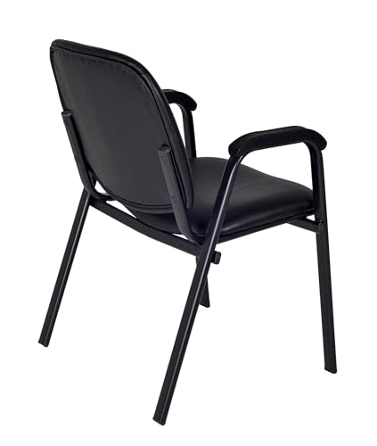 Romig Ace Vinyl Guest Stacking Chair with Arms, Durable and Comfortable Upholstery, Sturdy Steel Frame, Stackable Design for Office, Reception, and Conference Areas - Midnight Black