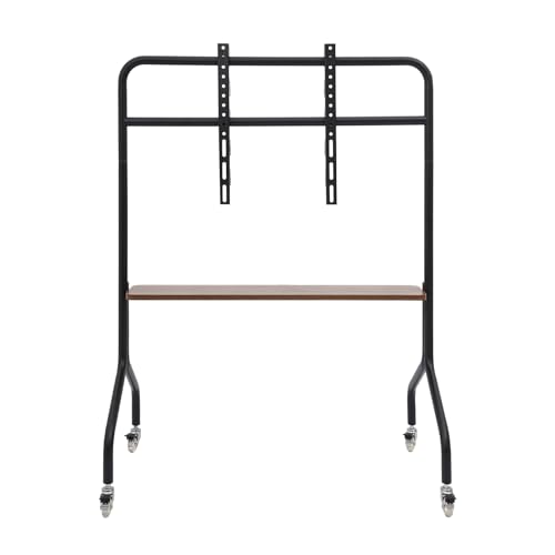Rolling TV Stand for 32-75 Inch Flat Screen TVs, Mobile TV Cart with Wheels, Height Adjustable Portable TV Floor Stand with Shelf for Office Home Conference - Black & Walnut