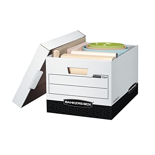 Bankers Box 12-Pack R-Kive Heavy Duty File Storage Boxes with Lids, FastFold Assembly, Letter/Legal, (00724)