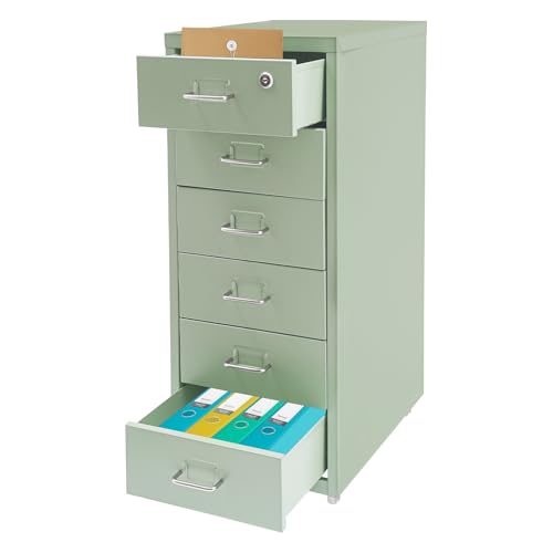 Josbuynls 6-Drawer Metal File Cabinet, Metal Filing Storage Vertical Cabinets with Lock Home Office Filing Cabinets for Organization Hanging Letter/Legal/F4/A4 (Green)