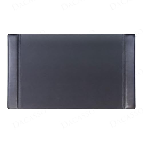 Classic Leather Desk Pad with Side Rails - Luxury Leather Desk Blotter for Writing - Padded Executive Desk Surface Protector - (Black, 34” x 20”) - Dacasso