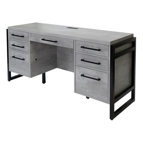 Modern Wood Laminate Office Desk, Office Table, Credenza with Drawers, Fully Assembled, Concrete Gray