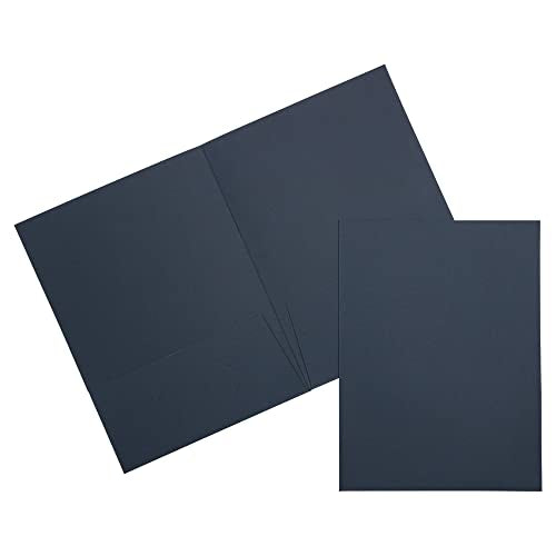 JAM PAPER Two Pocket Textured Linen Presentation Folders - Letter Size Business Folder - Navy Blue - Bulk 100/Box