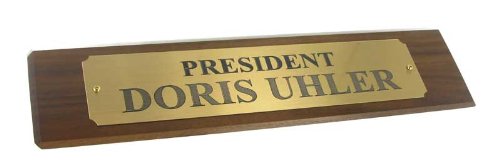 Customizable Desk Name Plate Genuine Walnut Finish with Brass Plate Includes Personalization