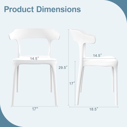 VECELO 4 Pack Plastic Stacking Chairs, Stackable Dining Chairs for Kitchen Restaurant Patio, Portable Indoor Outdoor Use, No Assembly Required, Classic White