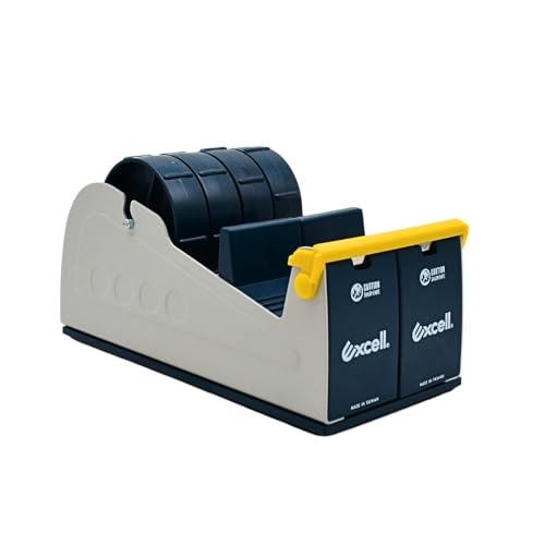 WOD TTD4SD Tabletop Multi-Roll Steel Desktop Tape Dispenser, Blue & Gray - Fits Tape up to 4 inch Wide, Holds 3 inch core, Weighted Rubber Base for Stability