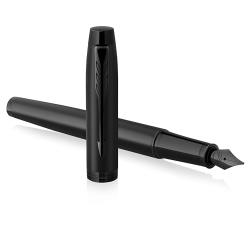 Parker IM Fountain Pen, Matte Black, Black Trim, Medium Point, Blue Ink Cartridge, Gift Box - Perfect for Calligraphy and Artistic Writing