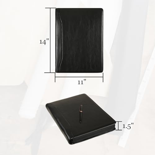 GZRHKJ Genuine Leather Portfolio, 3 Ring Binder Padfolio, 11"×14" Padfolio Organizer, Professional Business Portfolio Binder for Men and Women