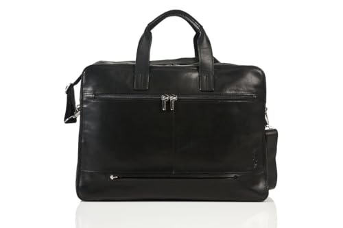 Tony Perotti Mens Italian Cow Leather Napoli Laptop Zip-Around Double Compartment Leather Briefcase in Black