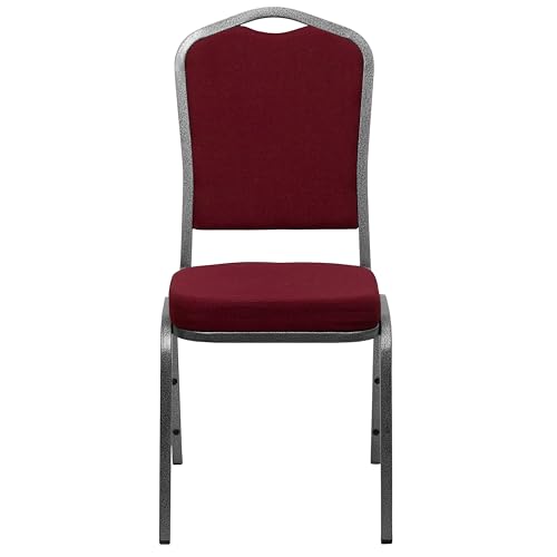 Flash Furniture 01SV3169 Crown-Back Stacking Chair, Burgundy Fabric, 2.5 Seat, Silver Vein