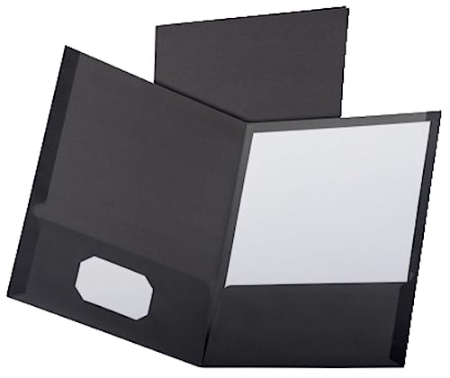 Esselte Oxford Linen Twin Pocket Portfolios, Black, 25 per Box (53406EE)