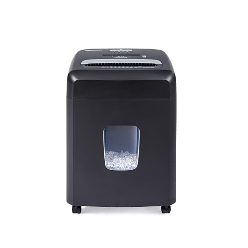 Amazon Basics 12 Sheet High Security Micro Cut Paper, Credit Card and CD Shredder with 6 Gallon Easy Emptying Bin, Casters, Black