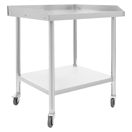 2-Tier Work Table, Stainless Steel Mobile Work Table, 1102 Lbs Load Capacity, Adjustable-Height Bottom Shelf, Commercial Prep Table with Wheels for Kitchen, Garage, Workshop (23.62×23.62×29.92 in)