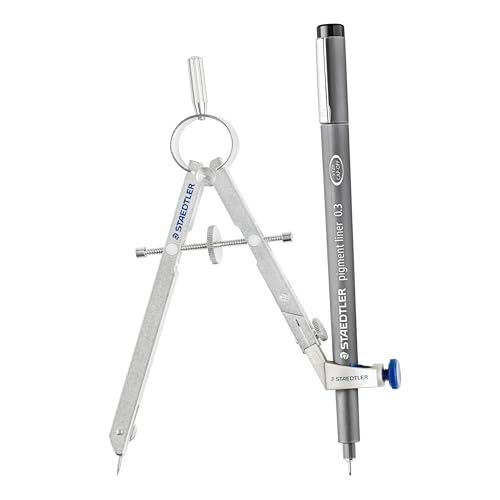 Staedtler Mars Comfort, Professional Drafting, Drawing Compass with Extension Arm, Draws Circles up to 19.5 Inch Diameter, Spring Bow Compass with Center Adjuster Wheel, 551 02