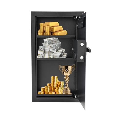 In-Wall Hidden Safe with Electronic Lock - Wall Mounted Safe for Home & Office, Dual Alarm Security, Password & Key Entry for Jewelry, Cash, Documents, 14.57x3.94x25.59 inch, Black