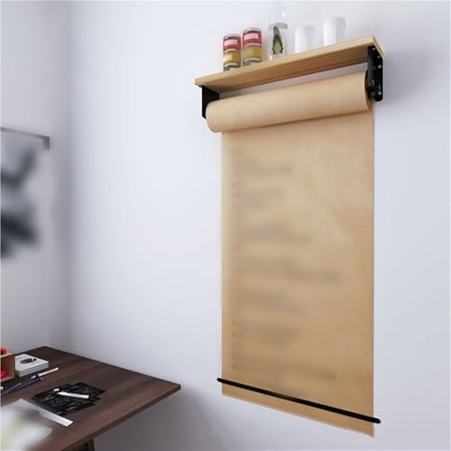 Bulletin Board Paper with Storage Shelf, Display Holder with Roller, Wall Mounted Note Paper Dispenser for Restaurant, Cafe(Brown,Medium)