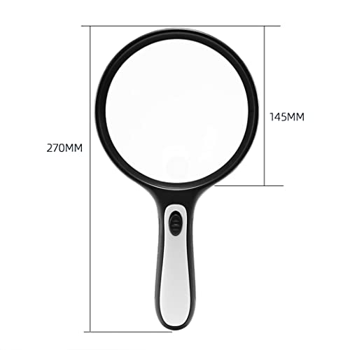QPZK 30X Handheld Magnifying Glass with 4 LED Light, Illuminated Lighted Magnifier,145mm Large Reading Magnifier for Macular Degeneration, Seniors Reading, Soldering, Ins Black