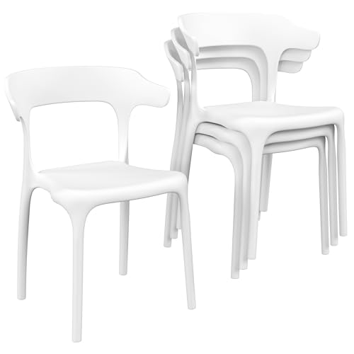 VECELO 4 Pack Plastic Stacking Chairs, Stackable Dining Chairs for Kitchen Restaurant Patio, Portable Indoor Outdoor Use, No Assembly Required, Classic White