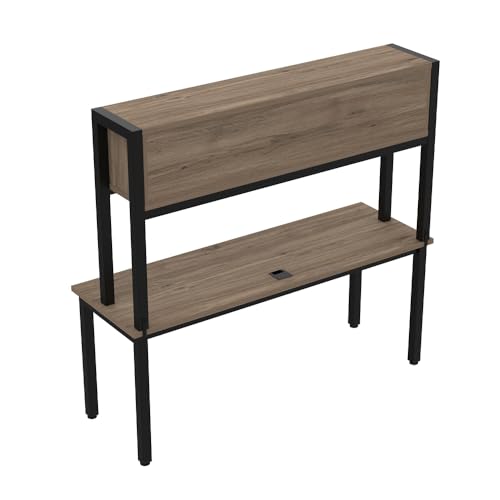 NBF Credenza Desk with Hutch - Laminate Office Desk with Concealed Storage, Steel Grommet Cable Management, Steel Legs - Cortez Work Table for Home, 72" W x 24" D, Brazilian Walnut