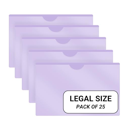 Doctor Stuff- 25 Pack, Vinyl Plastic Pocket File Folders Closed Sides, Legal Size, Clear Front Top Loading Job Jacket, Documents Holder for Office, High School and Medical Files, Lavender