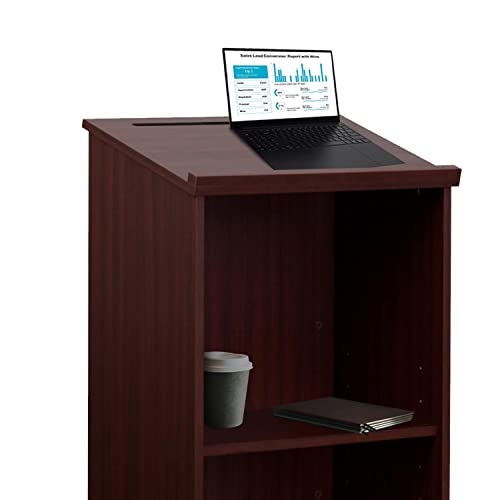 AdirOffice Wooden Podium with Storage Shelf - Speaking Lectern, Hostess Station for Restaurant, 46.25 Inches, Mahogany
