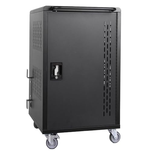 YATON 32-Slot Mobile Charging Cart for Laptops & Tablets up to 15.6", Locking Chromebook Charging Station with Wheels, Steel Charging Storage Cart for Classroom & Office, Black