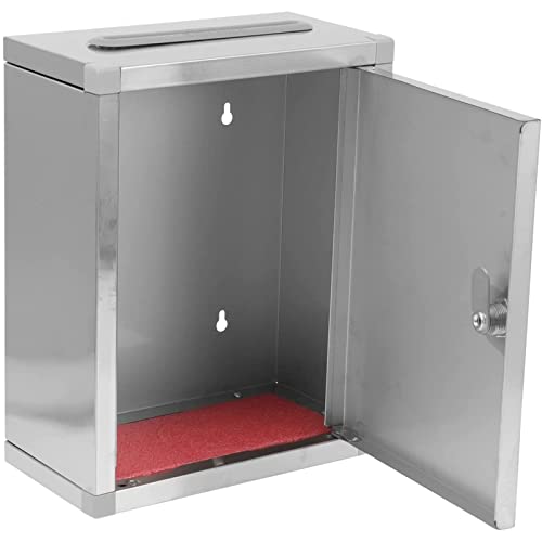 ZEELYDE Donation/Charity/Suggestion Box,Stainless Steel Storage Box, Wall Mounted Mailbox Key Drop Box with Lock, Donation Box, Charity Donation Box,A