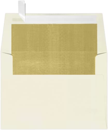 LUXPaper A6 Foil Lined Invitation Envelopes | Peel & Press | 4 3/4" x 6 1/2" | Natural w/Gold LUX Lining | 70lb. Text | 1,000 Qty