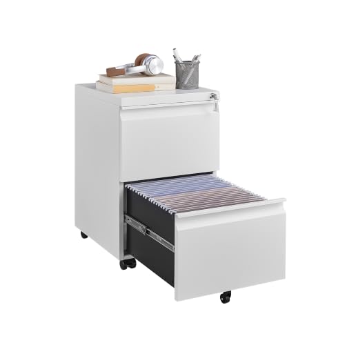 Approgreent 2 Drawer Metal File Cabinet, Fully Assembled Locking Filing Cabinet with Anti-Tipping Wheels, Quiet Slide, Heavy-Duty Steel Construction, Fits A4 Letter Legal for Home Office, Matte White