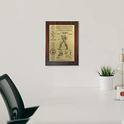Personalized Patent Plaque, Appreciation Gift for Inventors, Patent Holders, Work Team, or Boss (9" x 12", Gold Metal, Coated Cherry Board)