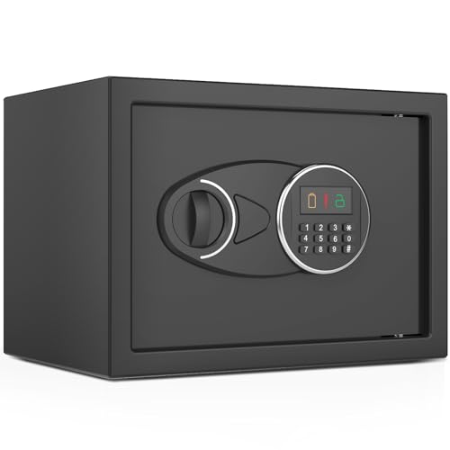 1.6 Cu.Ft Safe Box for Home with Charging Port –Safety Deposit Box with Key,Digital Steel Safe lock box with Shelf, for money, Documents, 11.81"D x 14.96"W x 11.81"H