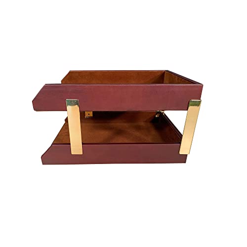 Dacasso Mocha Leather Double Letter Tray (A3020)