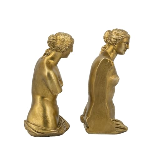 Set of 2 Artistic Venus de Milo Bust Bookends - 4.5x5x10 with Gold Finish, Decorative Bookends for Shelves | Book Organizer, Office Accessories Organizer Desk