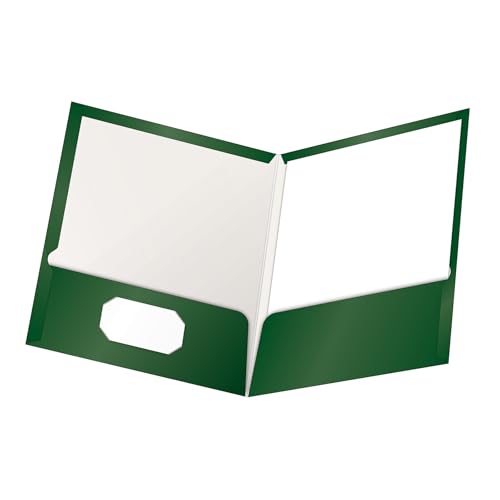 Oxford Showfolio Laminated Twin Pocket Folders, Letter Size, Green, 25 per Box (51717)