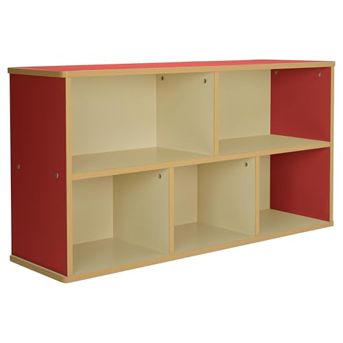 FDP Laminate 5-Compartment Storage Cabinet 24 inch Height Organize Books, Toys, Games, Art Supplies, Durable, Sturdy Furniture for Home, Daycare, Preschool, Classroom - Almond/Red, 13886-ALRD