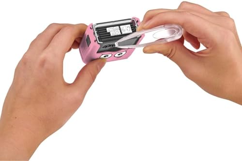 MARKY Stamp Set in Pink with Black Ink for Labeling Various Objects and Clothes, Includes 3in1 Refill Set with Ink Pad, 40 Labels and 1 m Thermotape
