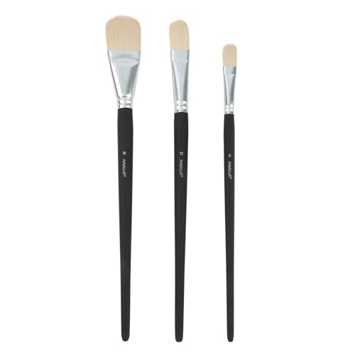 Artist's Loft Filbert Brush Set – Long Handle Brushes with Stiff White Taklon Bristles, Black/White, 3-Pack
