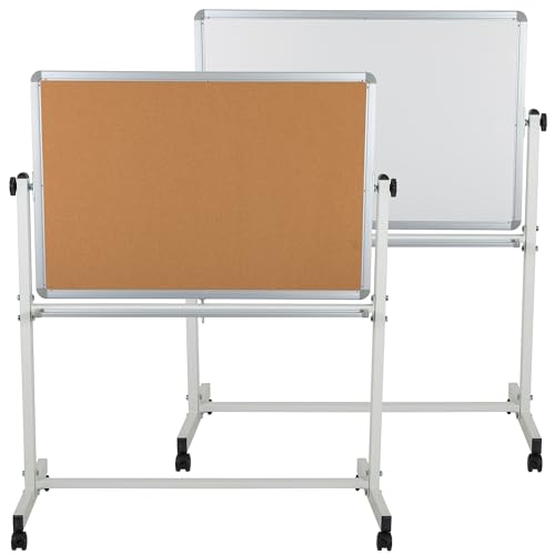 Flash Furniture Hercules Mobile Reversible Cork Bulletin Board, White