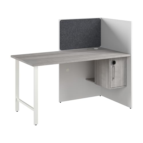 Bush Business Furniture 60-inch Office Cubicle Desk with Storage, Single Workstation, Hustle Collection, White and Platinum Gray