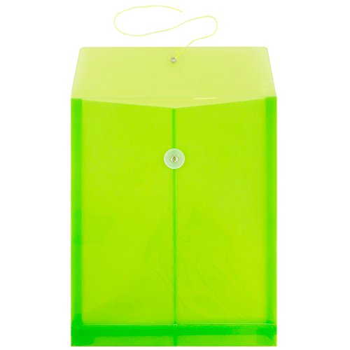 JAM Paper Plastic Envelopes with Button & String Tie Closure - Letter Open End - 9 3/4" x 11 3/4" - Lime Green - 108/pack