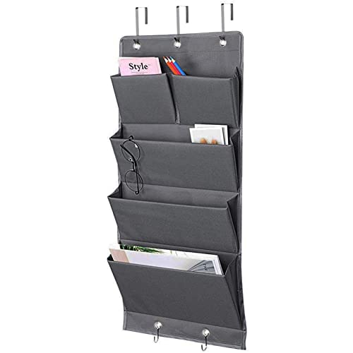 Magazine Holder File Rack Household Hallway Wall-Mounted Storage Rack Office Office Supplies Folder Document Holder 5 Pockets with Metal Hooks Magazine File Holder
