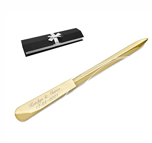 Personalized Gold Letter Opener Custom Engraved Free - Office or Desk Accessory - Thank You Gift for Boss, Coworkers, Teachers, Free Engraving - Ships from USA