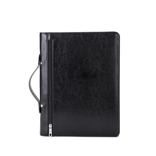 Geslun Leather Portfolio with Hidden Handle, Zippered Front Pocket