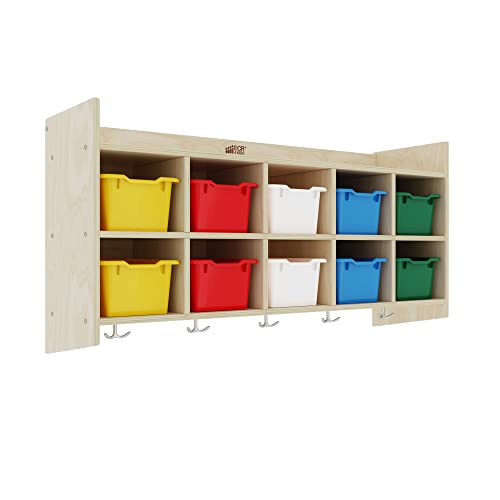 ECR4Kids 10-Section Coat Locker with Shelf and Bins, Natural, Assorted