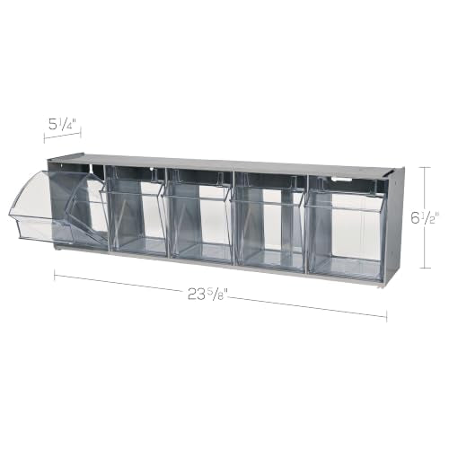Deflecto Five-bin horizontal tilt bin storage system, 23-5/8w x 5-1/4d x 6-1/2h, Gray (20509B1PK)