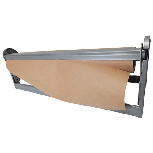 Paper Roll Cutter, 24" Kraft Paper Roll Dispenser & Cutter, Reinforced Steel Paper Holder with Serrated Cutter and Non-Slip Base, Folds Free Standing or Wall Mounted, for BBQ Catering Wrapping Floral