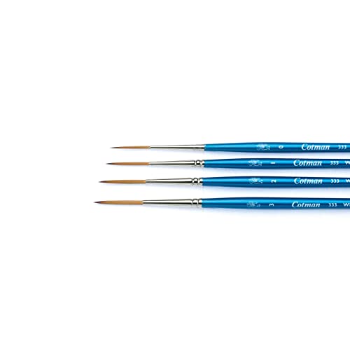 Winsor & Newton Cotman Short Handle Brushes, Set of 4, (Round 2 & 4, Rigger 1, One Stroke 1/4")