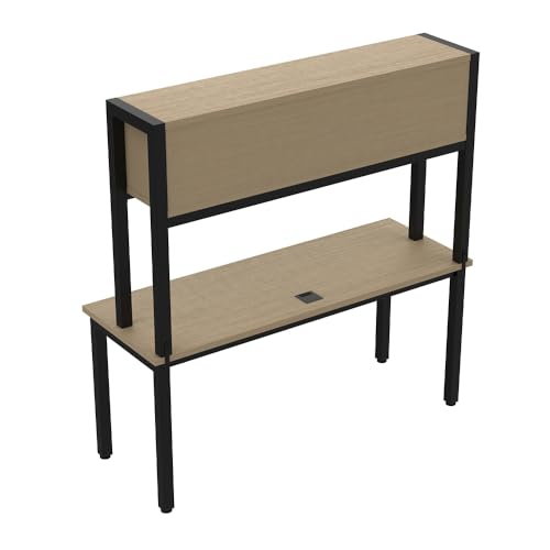 NBF Credenza Desk with Hutch - Office Storage Desk with Concealed Cabinet Shelving, Steel Cable Grommet, Laminate Top - Cortez Executive Credenza for Home, Office, 60" W x 24" D, Brown