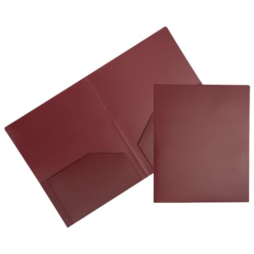 JAM PAPER Heavy Duty Plastic 2 Pocket Extra Tough School Folders - Burgundy - Bulk 48/Pack
